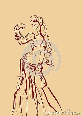 Tribal belly dancer with cymbals holding expressive impressive Vector Illustration