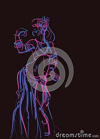 Tribal belly dancer with cymbals holding expressive Vector Illustration