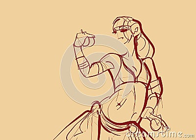 Tribal belly dancer with cymbals holding expressive Vector Illustration