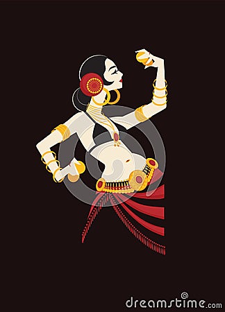 Tribal belly dancer with cymbals holding expressive Vector Illustration