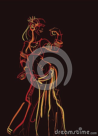 Tribal belly dancer with cymbals holding expressive impressive Vector Illustration