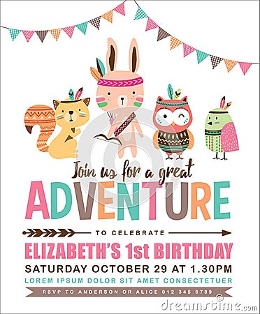 Tribal birthday invitation card Vector Illustration