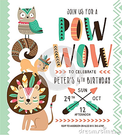 Tribal birthday invitation card Vector Illustration