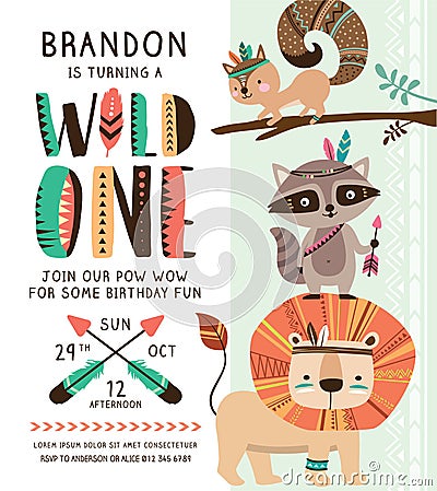 Tribal birthday invitation card Vector Illustration