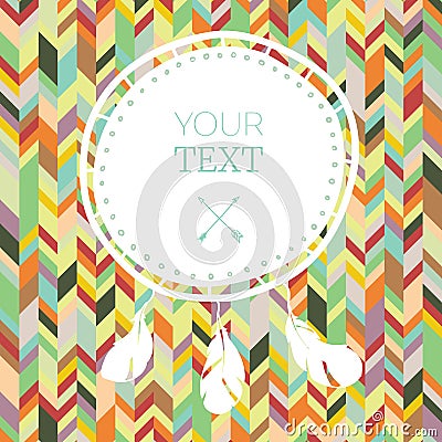 Tribal Boho Color Pattern. Ethnic Geometric Vector Print With Round Space For Text. Vector Illustration