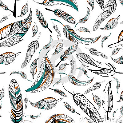 Tribal boho style feather seamless pattern Vector Illustration