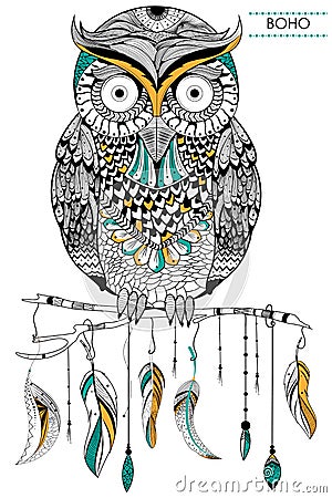 Tribal boho style owl Vector Illustration