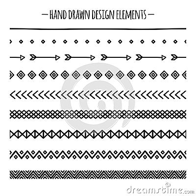 Tribal brushes. Border. Ethnic hand drawn vector line border set. Design element. Native brushes. Aztec geometric Vector Illustration