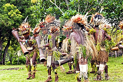 Tribal dance of young warriors in a rainforest Editorial Stock Photo