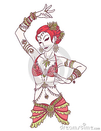 Tribal Dancer or Belly Dancer Girl. Vector Illustration