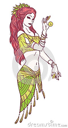 Tribal Dancer or Indian Dancer Girl in Hand Drawn Style. Vector Illustration