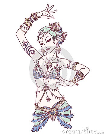 Tribal Dancer or Indian Dancer Girl in Hand Drawn Style. Vector Illustration