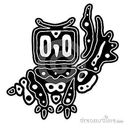 Tribal decorative black and white owl. Hand drawing, Ethnic illustration Vector Illustration