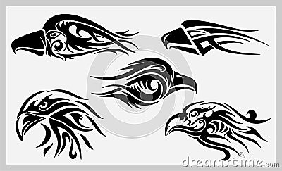 Tribal Eagle Heads Vector Ethnic Illustrations Vector Illustration