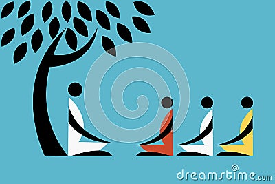 Illustration of students learning from a teacher under a tree Vector Illustration