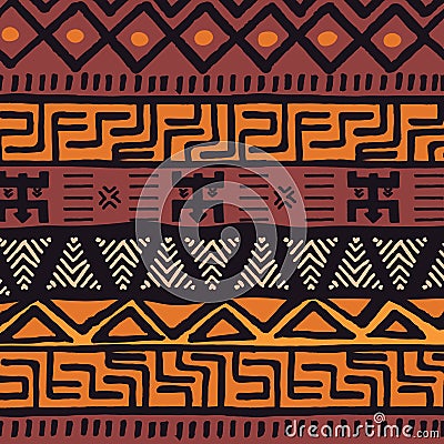 Tribal ethnic colorful bohemian pattern with geometric elements, African mud cloth, tribal design Vector Illustration