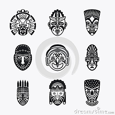 Tribal, ethnic mask icons Vector Illustration