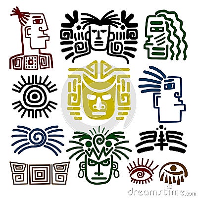 Tribal face drawings set Vector Illustration