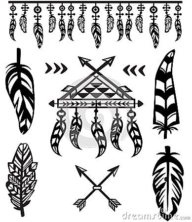 Tribal Feathers and decorative elements Vector Illustration