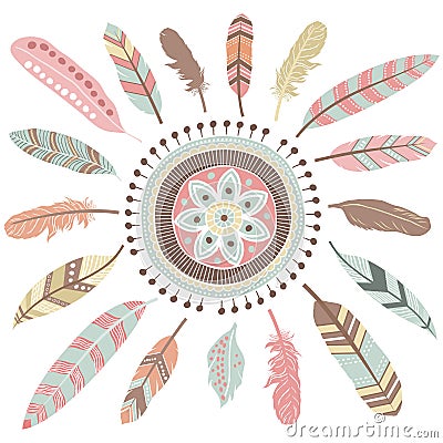 Tribal Feathers Mandala Elements Vector Illustration