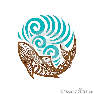 Tribal Fish wave illustration vintage Vector Illustration