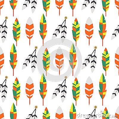 Tribal flat feather bird vintage colorful ethnic seamless pattern vector illustration. Vector Illustration