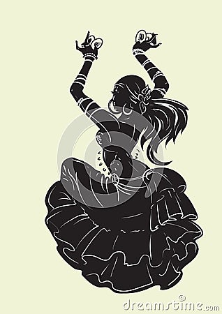 Tribal Fusion bellydancer dance silhouette Vector Illustration