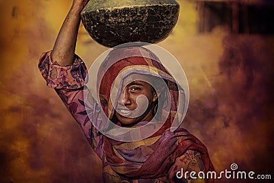 Tribal girl getting water,Puskar,India Editorial Stock Photo