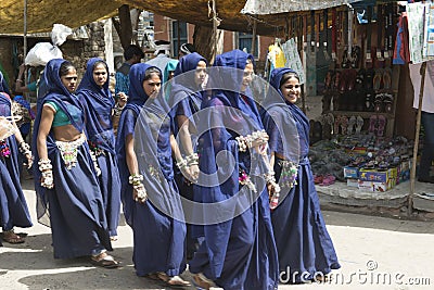 Tribal girls in blue. Editorial Stock Photo