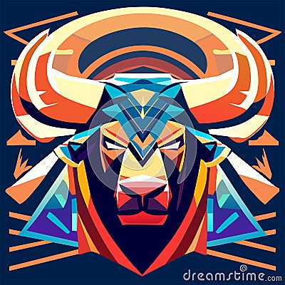 Tribal head of the buffalo. Colorful vector illustration. Generative AI Vector Illustration