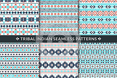 Tribal indian seamless patterns. Aztec, maya and mexican ethnic ornament geometric shapes. Trendy textile fabric Vector Illustration