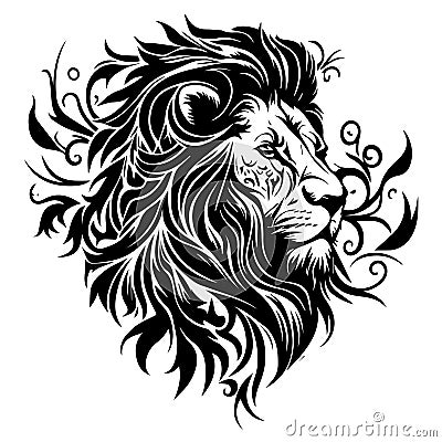 Tribal lion with leaves and swirls, great for t-shirts and tattoos Stock Photo