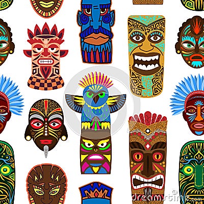 Tribal mask vector masking ethnic culture and aztec face masque illustration set of traditional aborigine masked symbol Vector Illustration