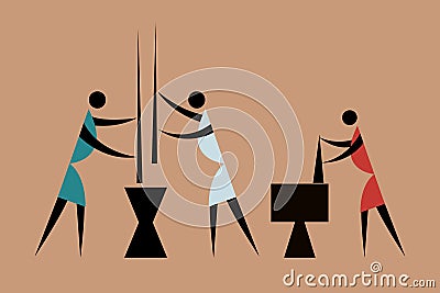 People milling and grinding grains Vector Illustration