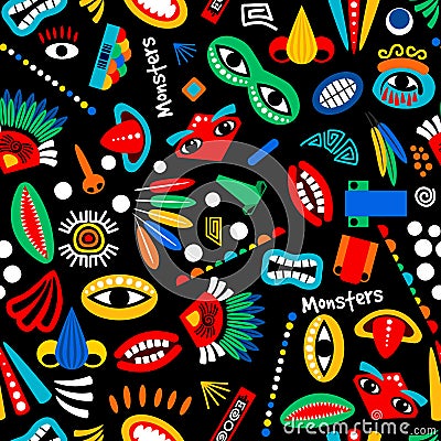 Tribal monster seamless pattern Vector Illustration