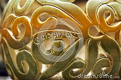 Tribal motives decoration at traditional souvenirs, Kuching, Sarawak, Malaysia. Editorial Stock Photo