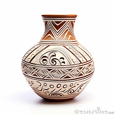 Tribal Pottery: Amerindian Carved Clay Pot With Patterns Stock Photo