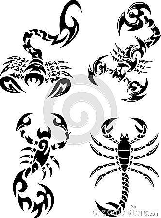 Tribal Scorpions Tattoo set Vector Illustration