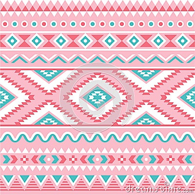 Tribal seamless pattern, Aztec pink and green background Vector Illustration