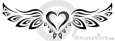 Tribal Tattoo Angels Heart With Wings Vector Illustration