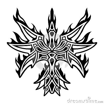 Tribal tattoo art with stylized flaming phoenix Vector Illustration