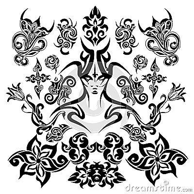 Tribal Tattoo Female Design Elements Set Pack Vector Illustration