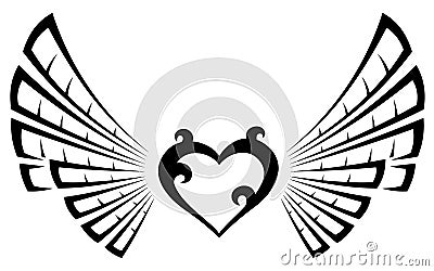 Tribal Tattoo Heart with Fairy Wings Vector Illustration