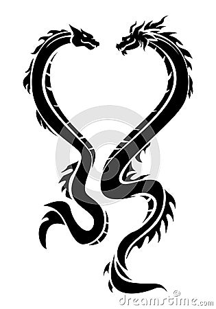 tribal tattoo of two dragons forming a love heart. graphic vector illustration. Vector Illustration