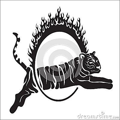 Tribal tiger jump vector outline illustration Vector Illustration