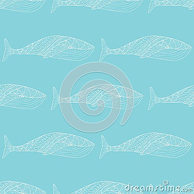 Tribal whale seamless pattern. Vector Illustration