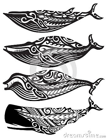 Tribal Whales Vector Illustration