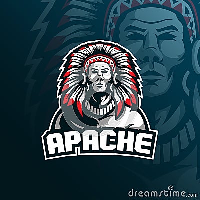Tribe apache vector mascot logo design with modern illustration concept style for badge, emblem and tshirt printing. tribe Vector Illustration