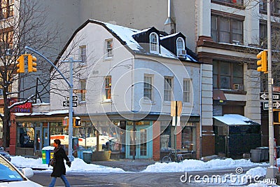 Tribeca, corner of White St and W Broadway St, New York City. Editorial Stock Photo