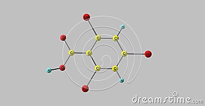 2,4,6-Tribromobenzoic acid molecular structure isolated on grey Cartoon Illustration